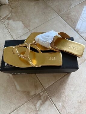 INC International Concepts Yadiraf Metallic Square-Toe Thong Sandals